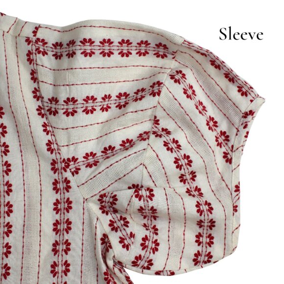 DRA Anthropologie Cream Red Descending Floral Accent  Short Balloon Sleeve Top - Picture 6 of 7